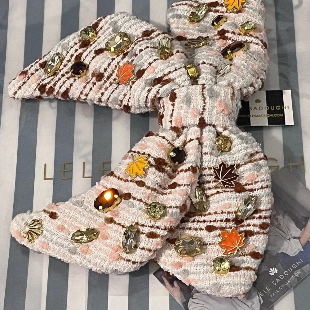 LELE SADOUGHI AUTUMN BOUCLE FALLING LEAVES CRYSTAL BOW BARRETTE